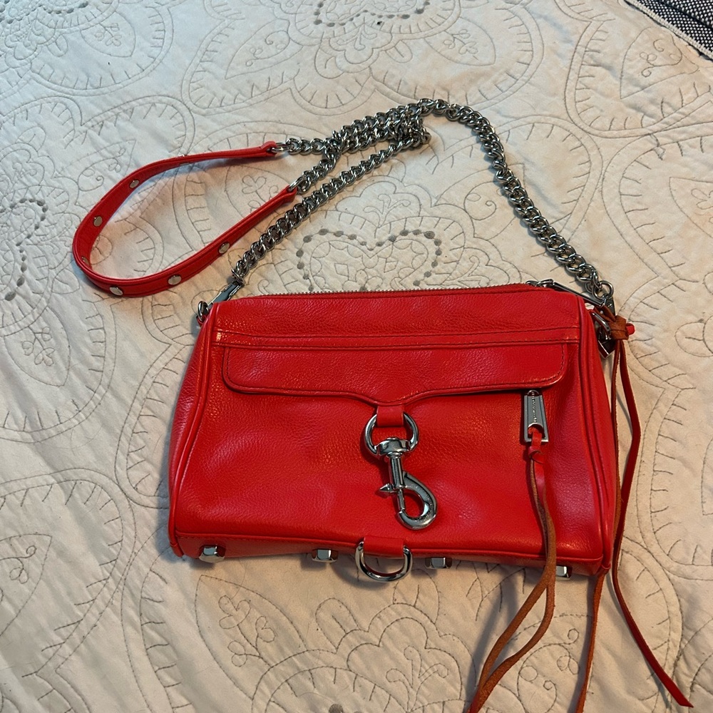 Red Leather Chain Strap Bag